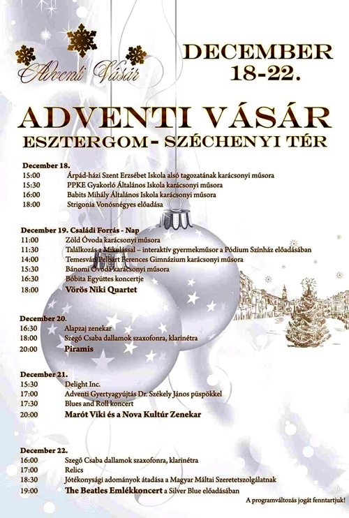 Esztergomi Adventi Vásár programjai