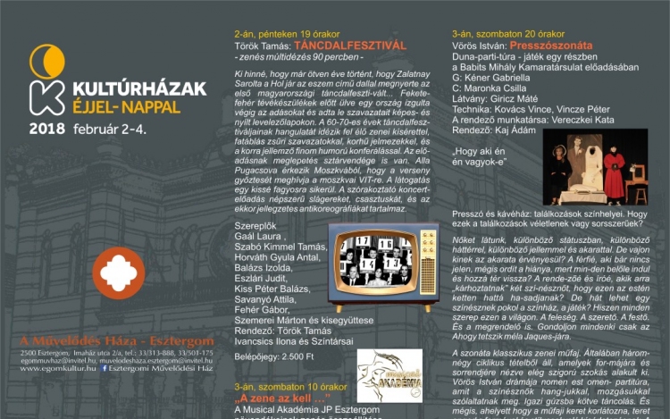 Egy sor színes programmal vár a Kultúrházak éjjel-nappal Esztergomban