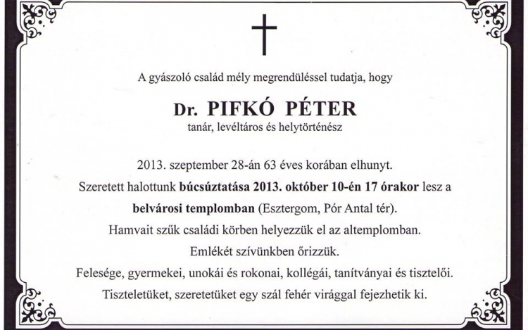 Elhunyt Pifkó Péter esztergomi helytörténész 