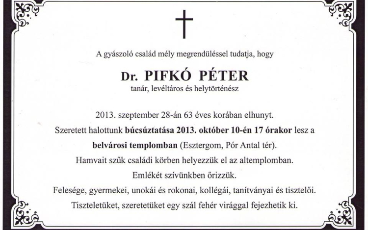 Elhunyt Pifkó Péter esztergomi helytörténész
