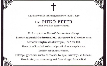 Elhunyt Pifkó Péter esztergomi helytörténész 