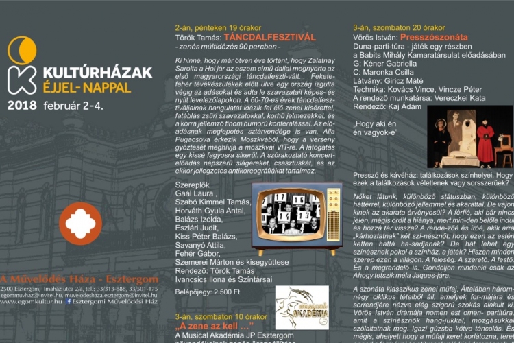 Egy sor színes programmal vár a Kultúrházak éjjel-nappal Esztergomban