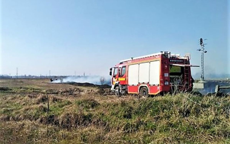 Kigyulladt az aljnövényzet a vasúti átjáróban