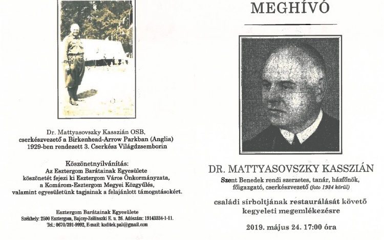 Újraszentelik Mattyasovszky Kasszián atya megújult sírhelyét